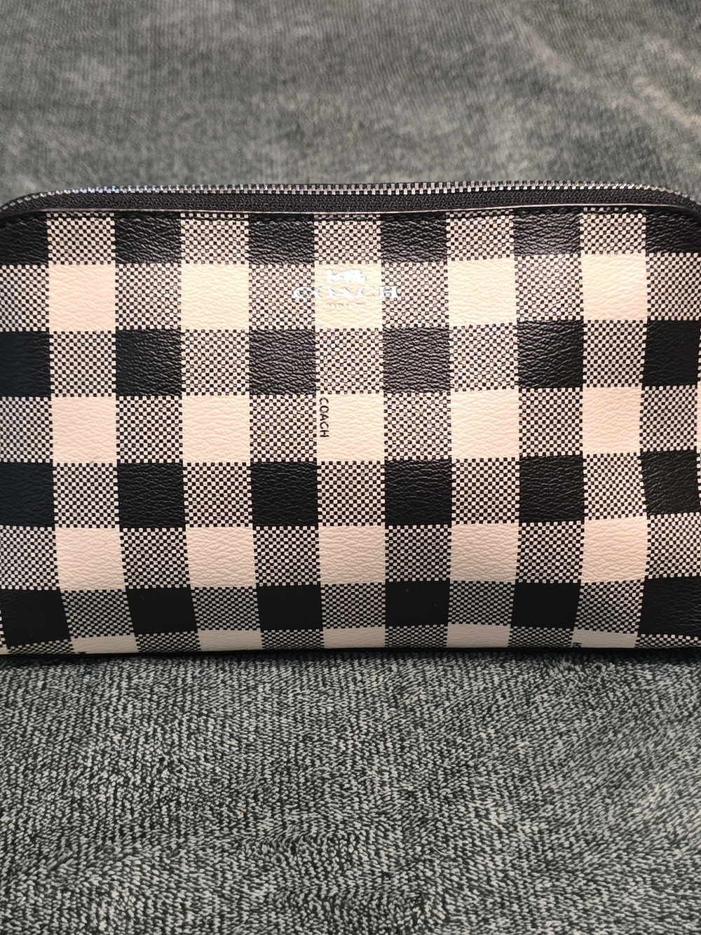 Coach Black & Cream Gingham Cosmetic Pouch